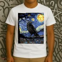 Raven Art Starry Night Edgar Allan Poe Raven Poe T-Shirt thumb 3