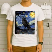 Raven Art Starry Night Edgar Allan Poe Raven Poe T-Shirt thumb 6