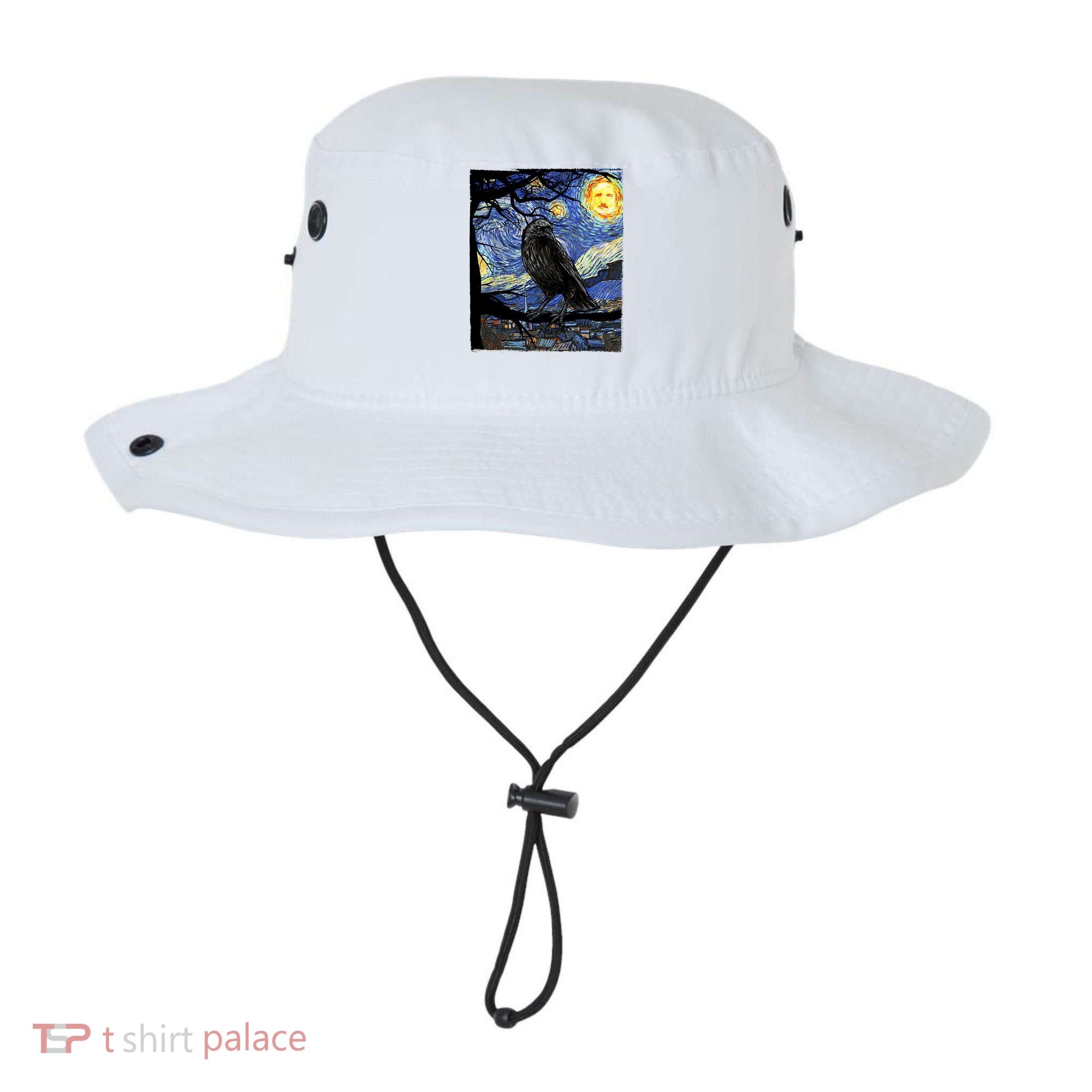 Raven Art Starry Night Edgar Allan Poe Raven Poe Bucket Hat