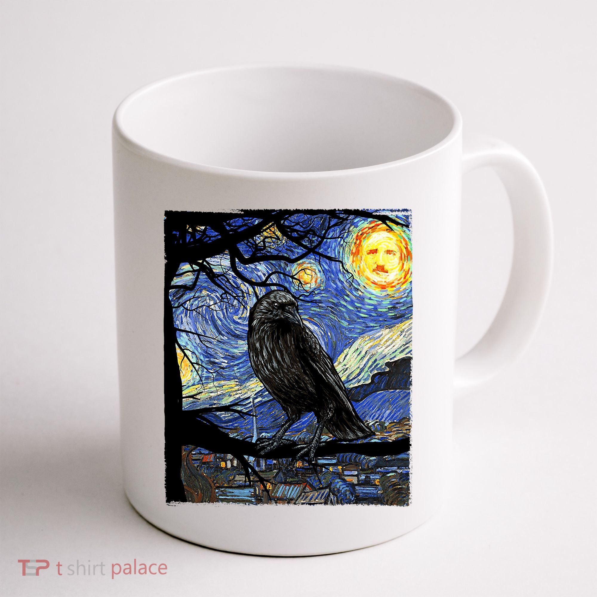 Raven Art Starry Night Edgar Allan Poe Raven Poe Coffee Mug
