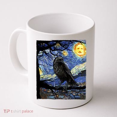 Raven Art Starry Night Edgar Allan Poe Raven Poe Coffee Mug