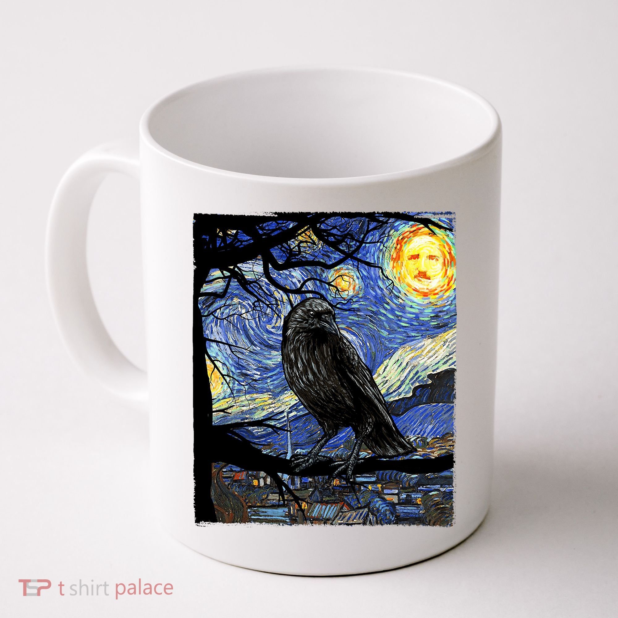 Raven Art Starry Night Edgar Allan Poe Raven Poe Coffee Mug