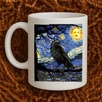 Raven Art Starry Night Edgar Allan Poe Raven Poe Coffee Mug thumb 2