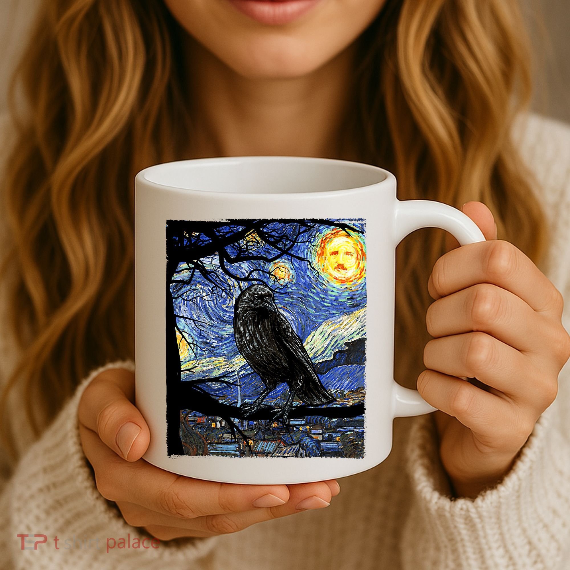 Raven Art Starry Night Edgar Allan Poe Raven Poe Coffee Mug