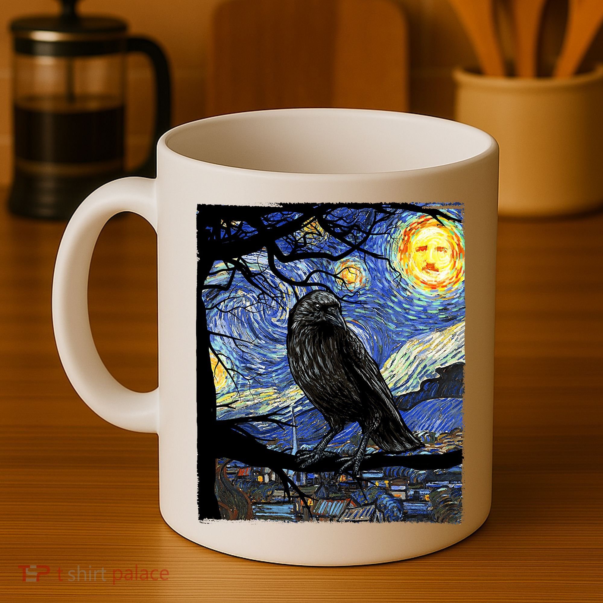 Raven Art Starry Night Edgar Allan Poe Raven Poe Coffee Mug