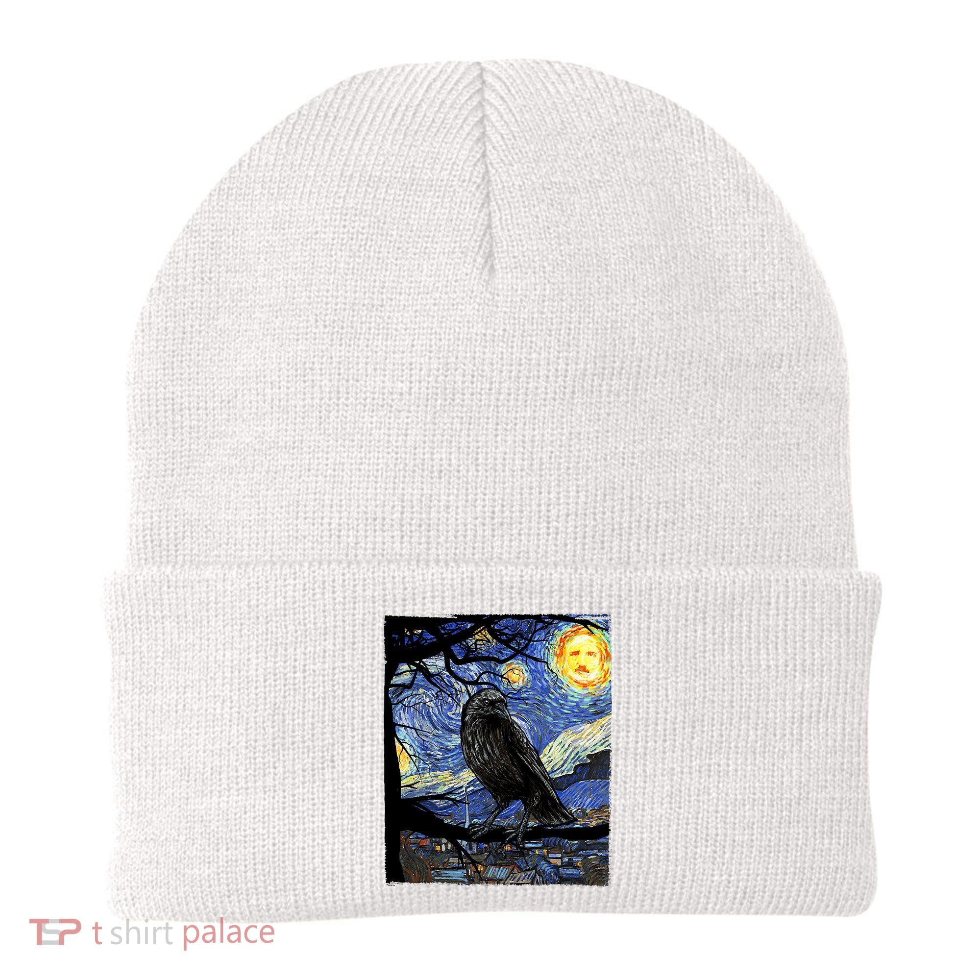 Raven Art Starry Night Edgar Allan Poe Raven Poe Beanie