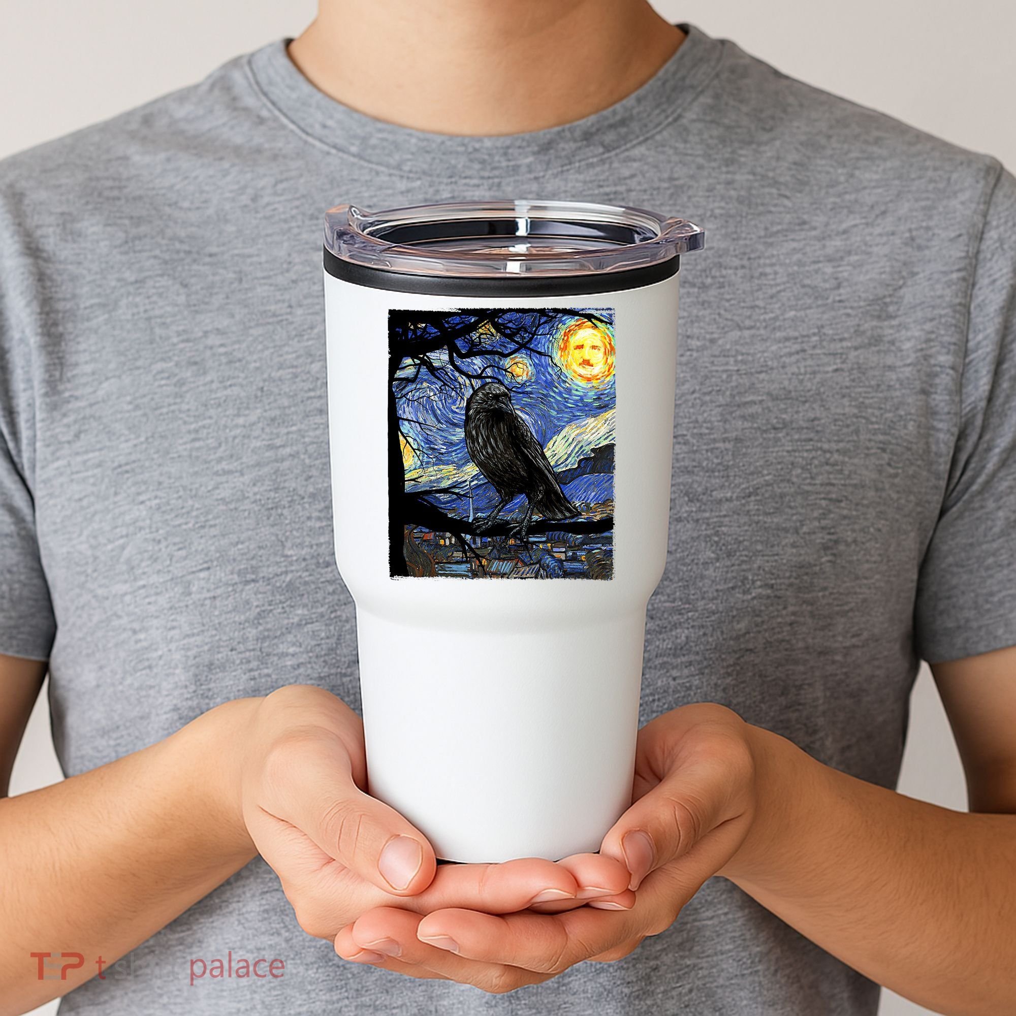 Raven Art Starry Night Edgar Allan Poe Raven Poe Tumbler
