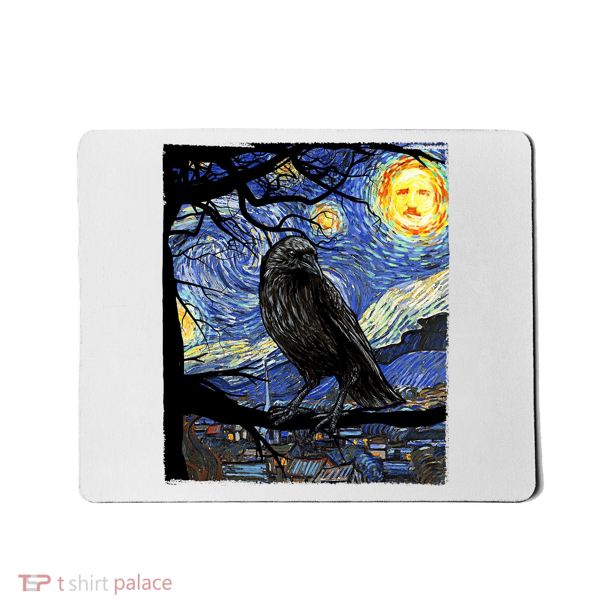 Raven Art Starry Night Edgar Allan Poe Raven Poe Mousepad