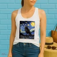 Raven Art Starry Night Edgar Allan Poe Raven Poe Women's Tank Top thumb 2