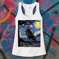 Raven Art Starry Night Edgar Allan Poe Raven Poe Women's Tank Top thumb 3