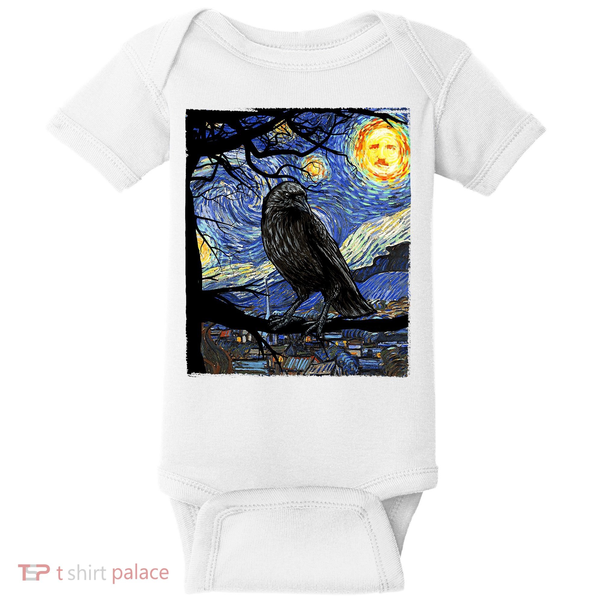 Raven Art Starry Night Edgar Allan Poe Raven Poe Baby Bodysuit