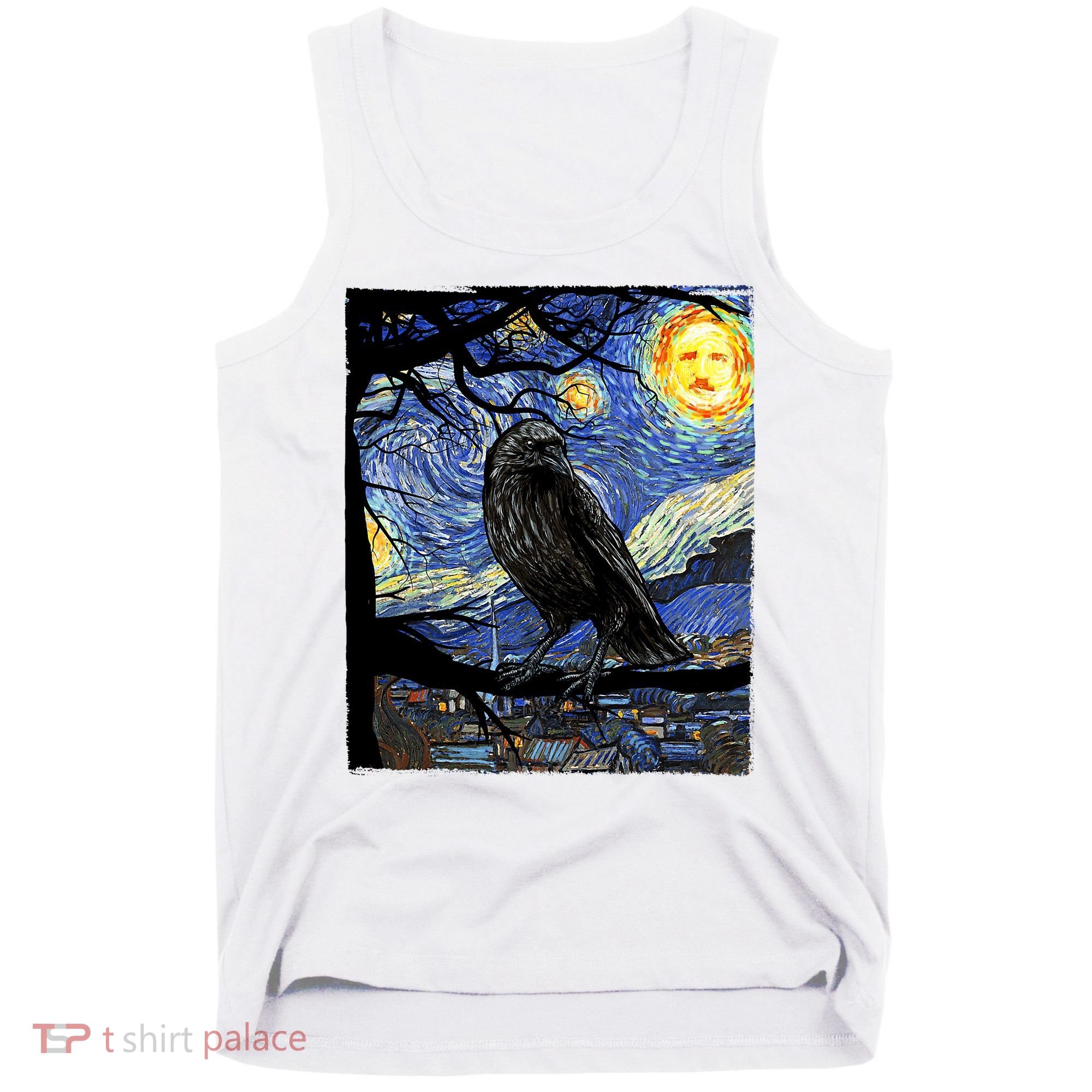 Raven Art Starry Night Edgar Allan Poe Raven Poe Tank Top
