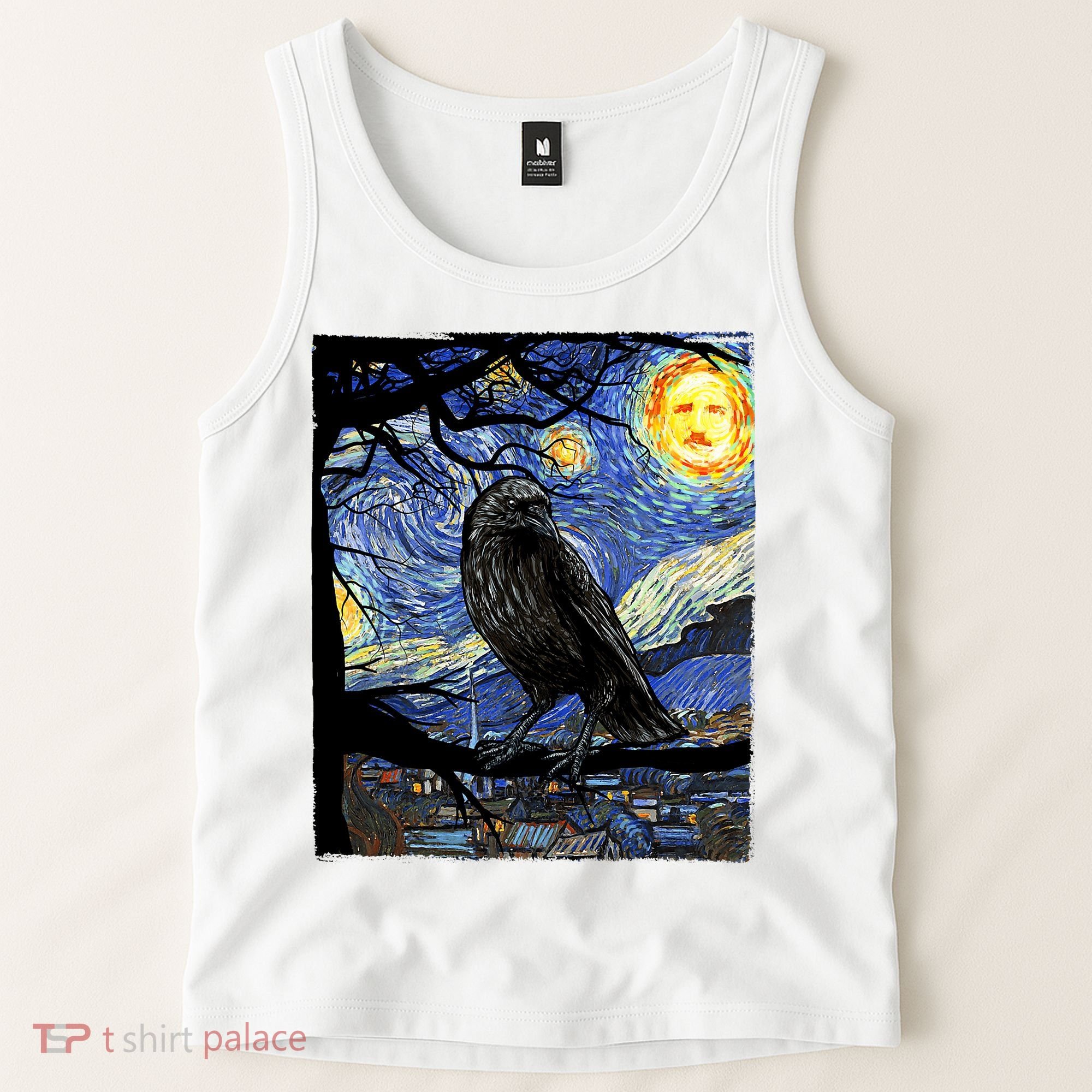 Raven Art Starry Night Edgar Allan Poe Raven Poe Tank Top