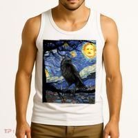 Raven Art Starry Night Edgar Allan Poe Raven Poe Tank Top thumb 3