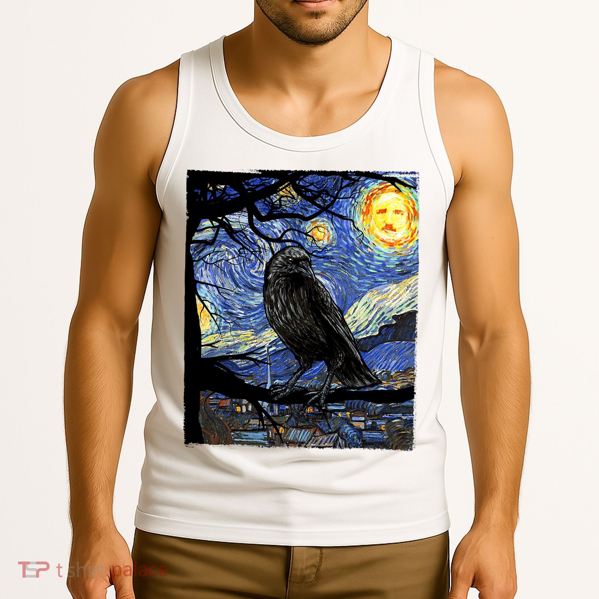 Raven Art Starry Night Edgar Allan Poe Raven Poe Tank Top