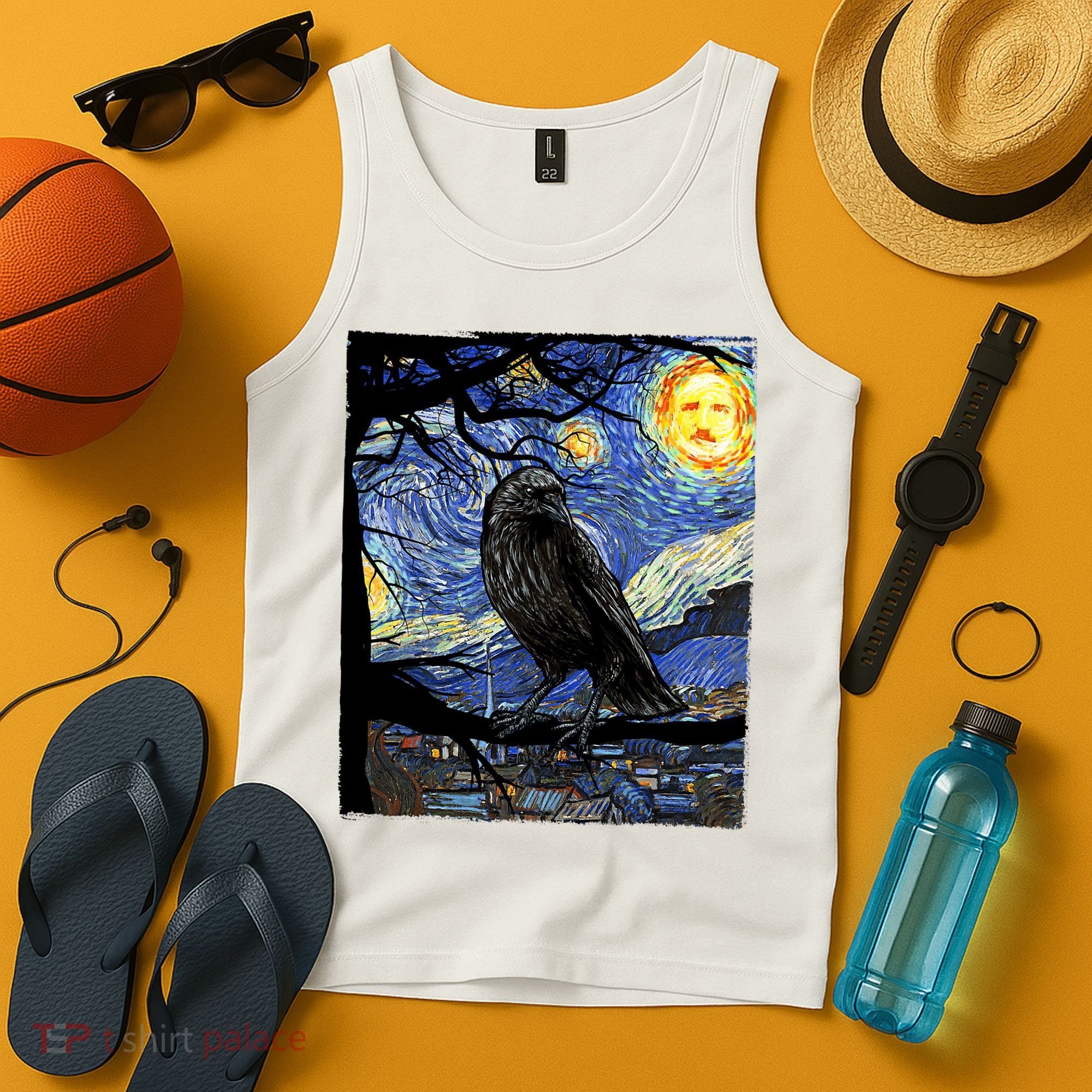 Raven Art Starry Night Edgar Allan Poe Raven Poe Tank Top