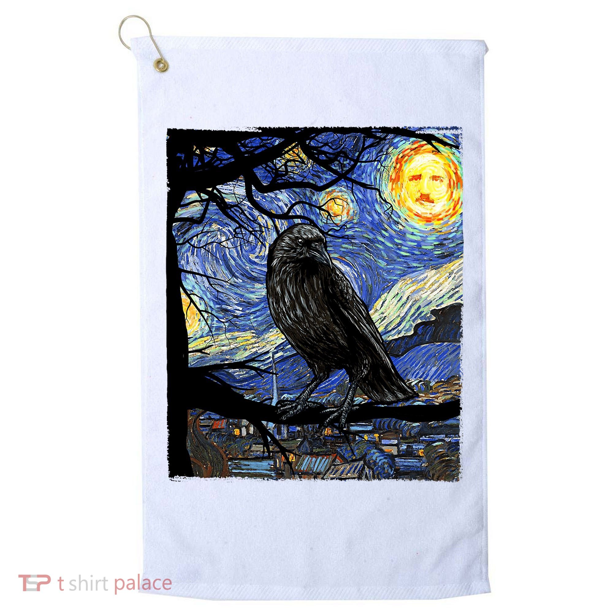 Raven Art Starry Night Edgar Allan Poe Raven Poe Golf Towel