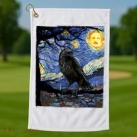 Raven Art Starry Night Edgar Allan Poe Raven Poe Golf Towel thumb 1