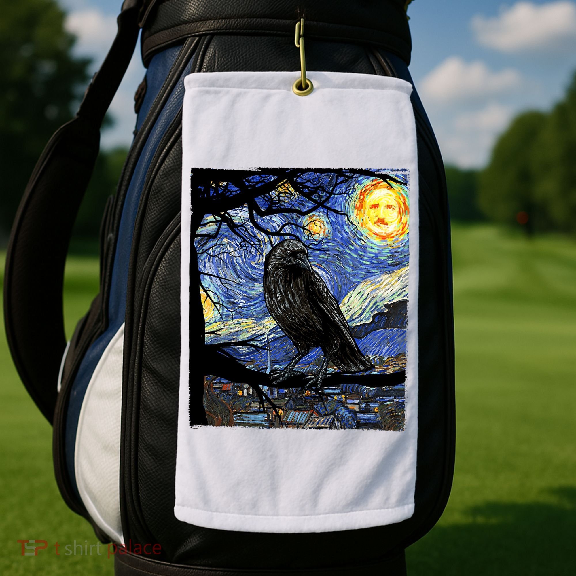Raven Art Starry Night Edgar Allan Poe Raven Poe Golf Towel