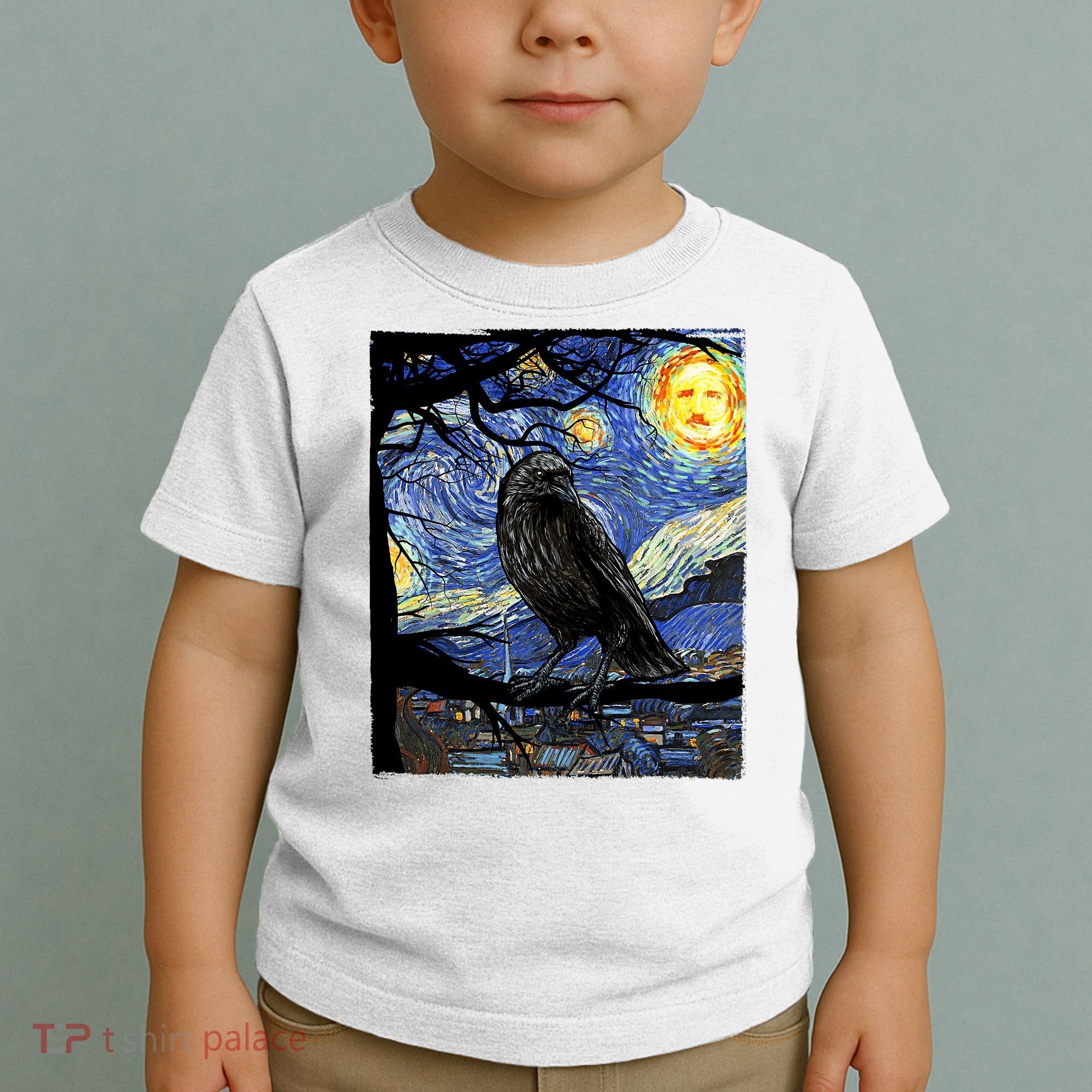 Raven Art Starry Night Edgar Allan Poe Raven Poe Toddler T-Shirt