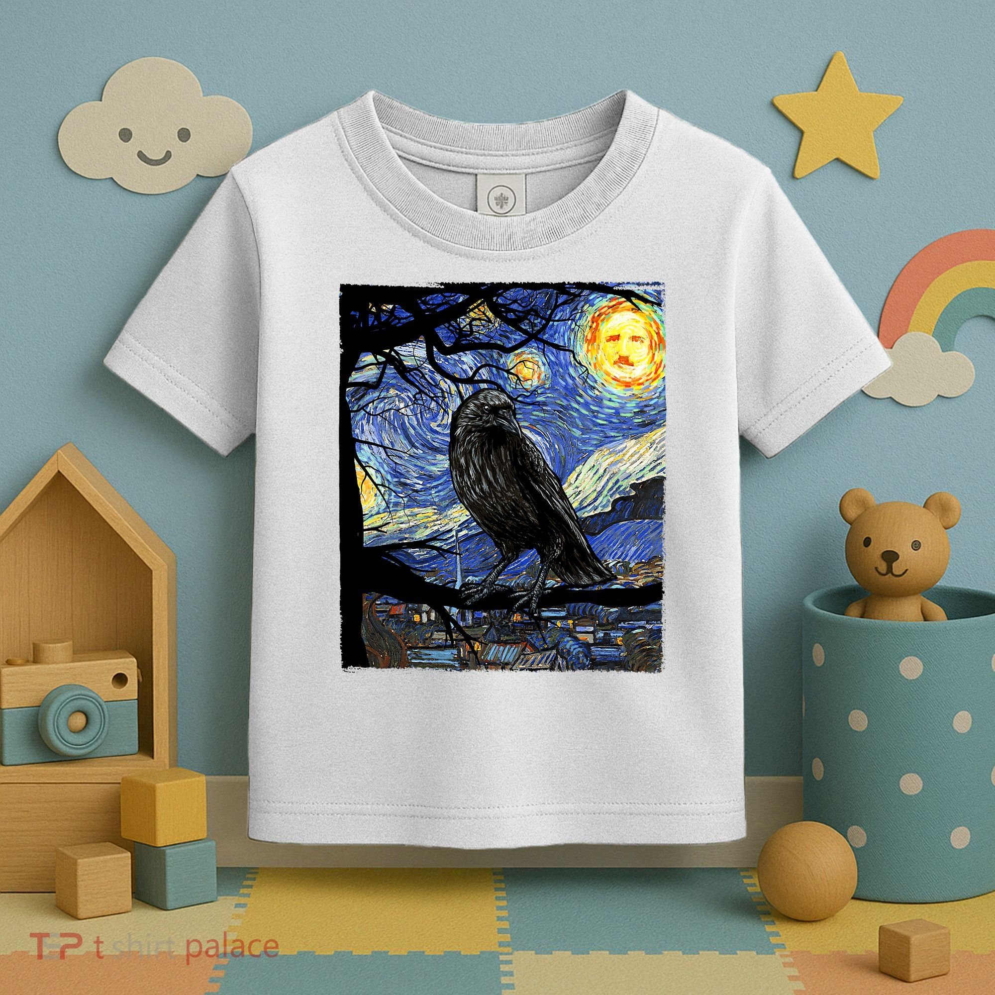 Raven Art Starry Night Edgar Allan Poe Raven Poe Toddler T-Shirt