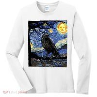 Raven Art Starry Night Edgar Allan Poe Raven Poe Women's Long Sleeve Shirt thumb 0