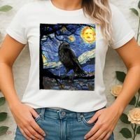 Raven Art Starry Night Edgar Allan Poe Raven Poe Women's T-Shirt thumb 2