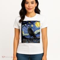 Raven Art Starry Night Edgar Allan Poe Raven Poe Women's T-Shirt thumb 4