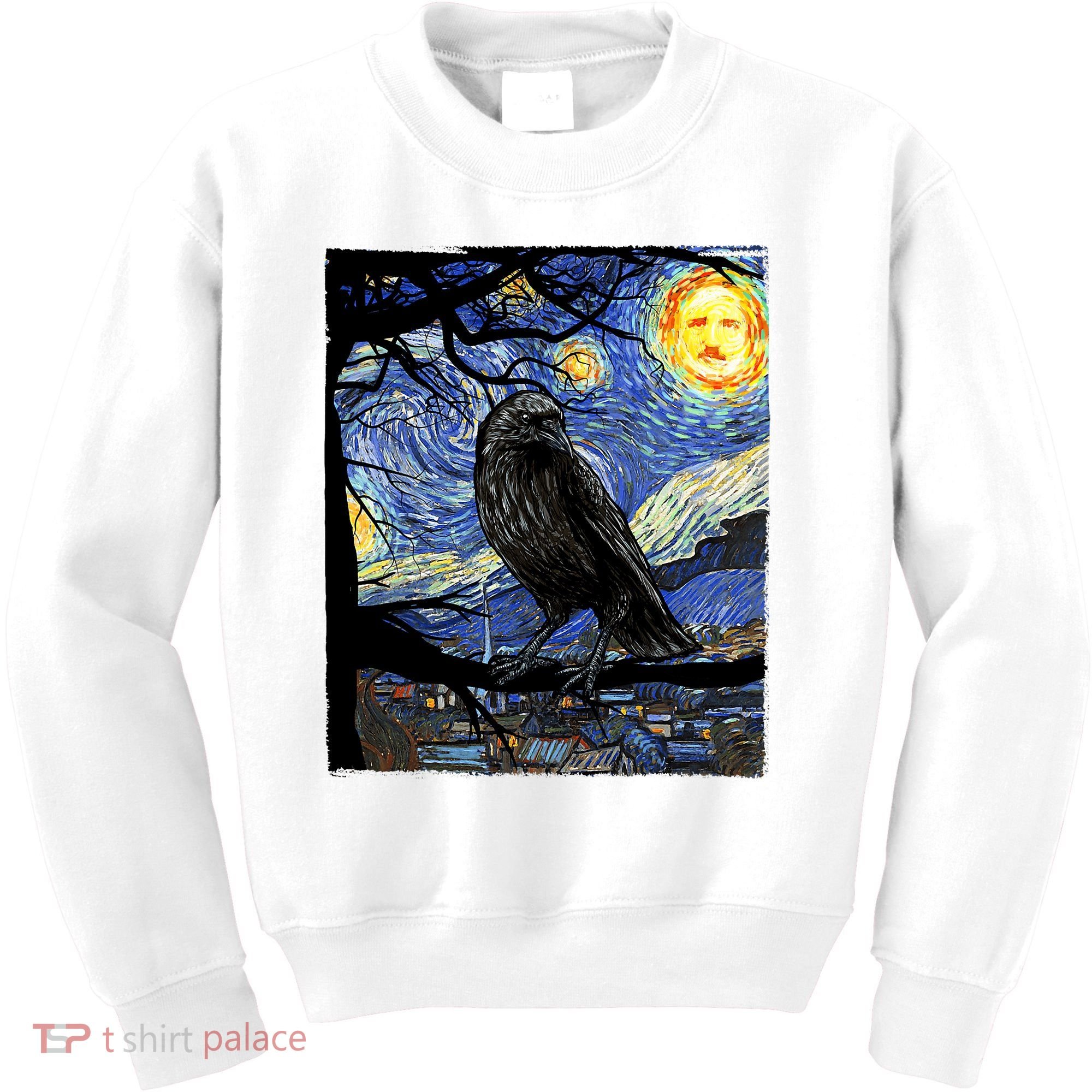 Raven Art Starry Night Edgar Allan Poe Raven Poe Kids Sweatshirt