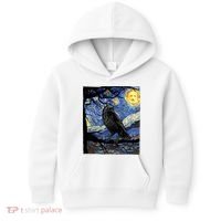 Raven Art Starry Night Edgar Allan Poe Raven Poe Kids Hoodie thumb 0