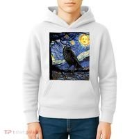 Raven Art Starry Night Edgar Allan Poe Raven Poe Kids Hoodie thumb 4