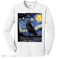 Raven Art Starry Night Edgar Allan Poe Raven Poe Kids Long Sleeve Shirt thumb 0