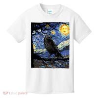 Raven Art Starry Night Edgar Allan Poe Raven Poe Kids T-Shirt thumb 0