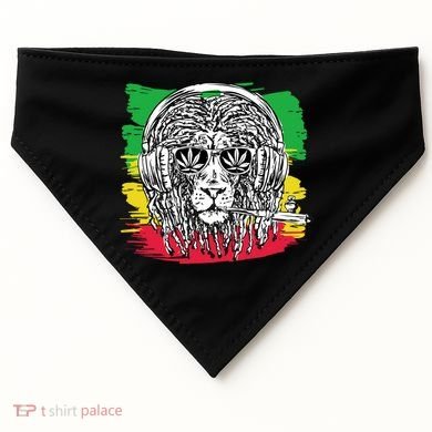 Rasta Lion With Glasses Smoking A Joint USA-Made Doggie Bandana