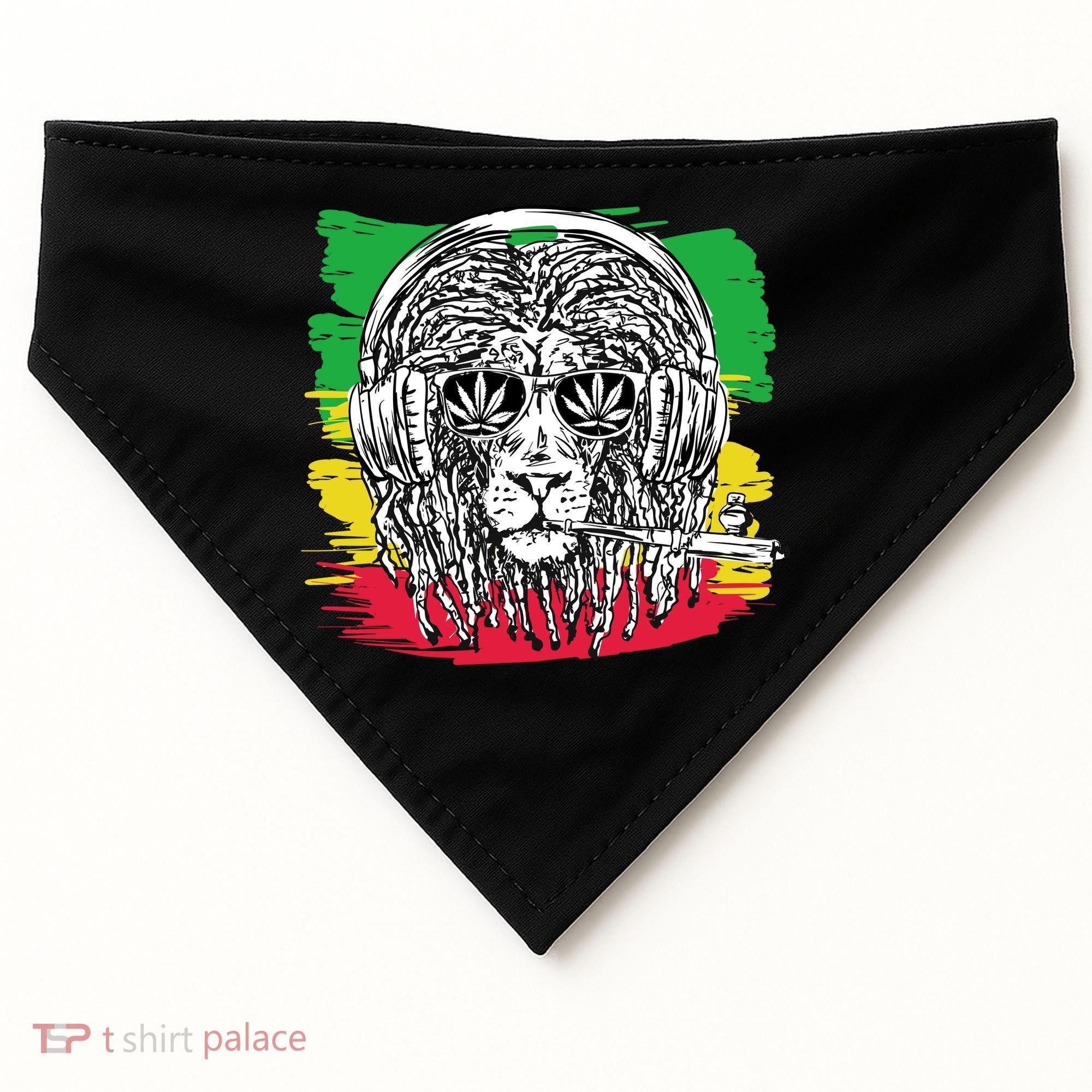Rasta Lion With Glasses Smoking A Joint USA-Made Doggie Bandana