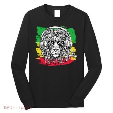 Rasta Lion With Glasses Smoking A Joint Long Sleeve Shirt