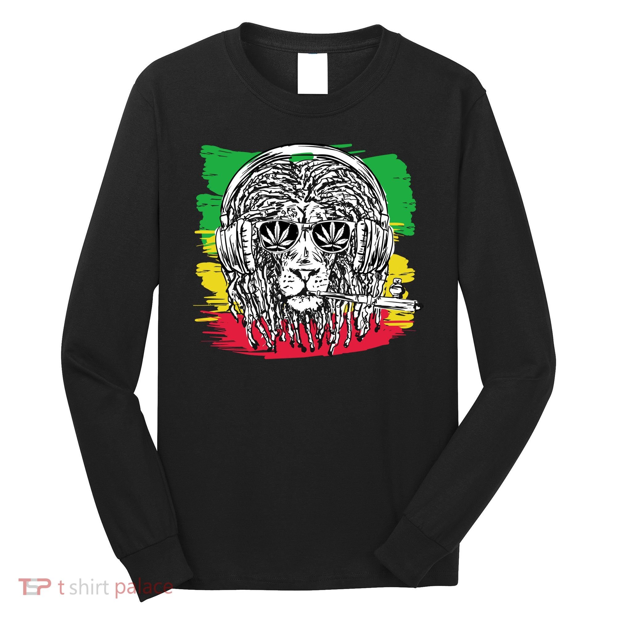 Rasta Lion With Glasses Smoking A Joint Long Sleeve Shirt