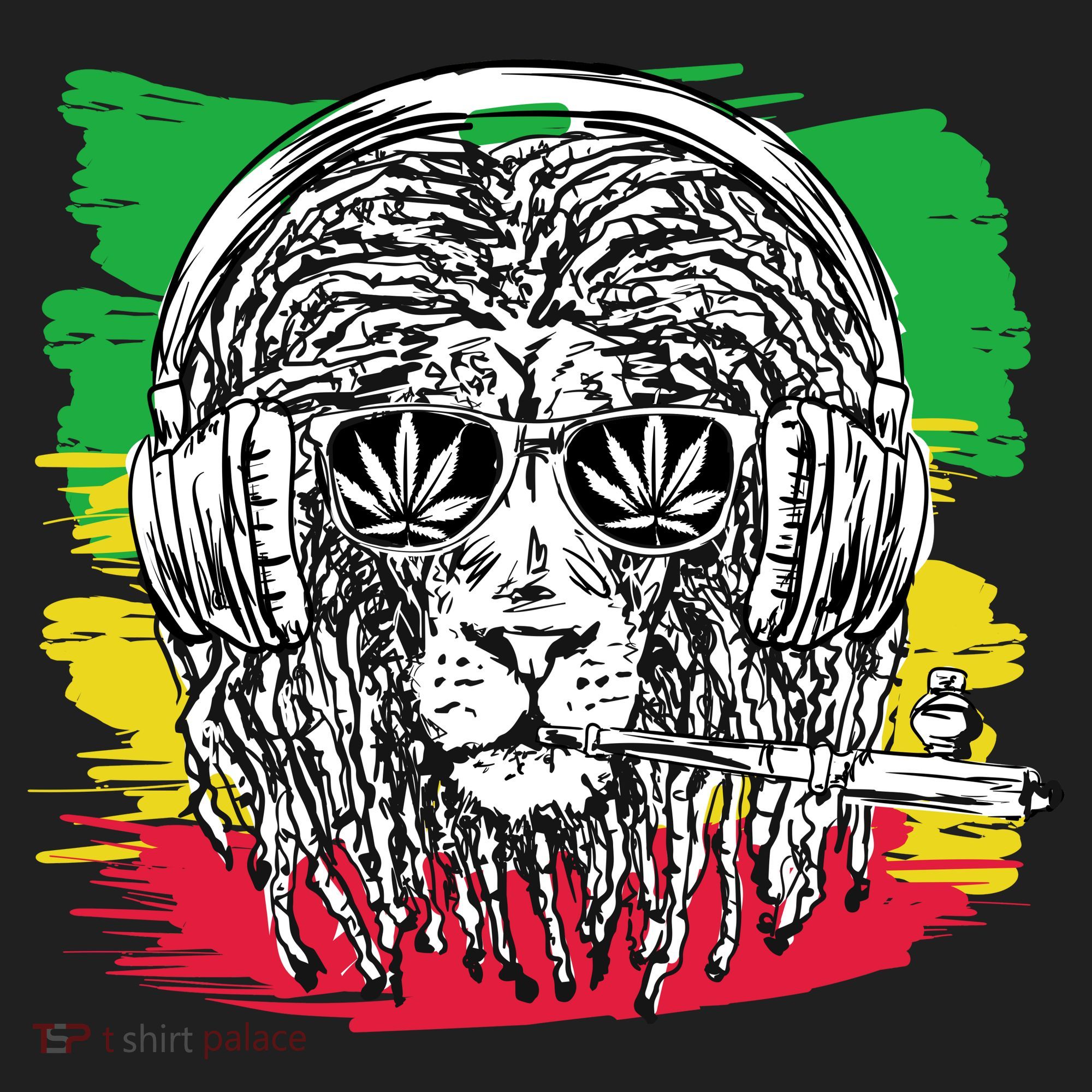 Rasta Lion With Glasses Smoking A Joint Beanie