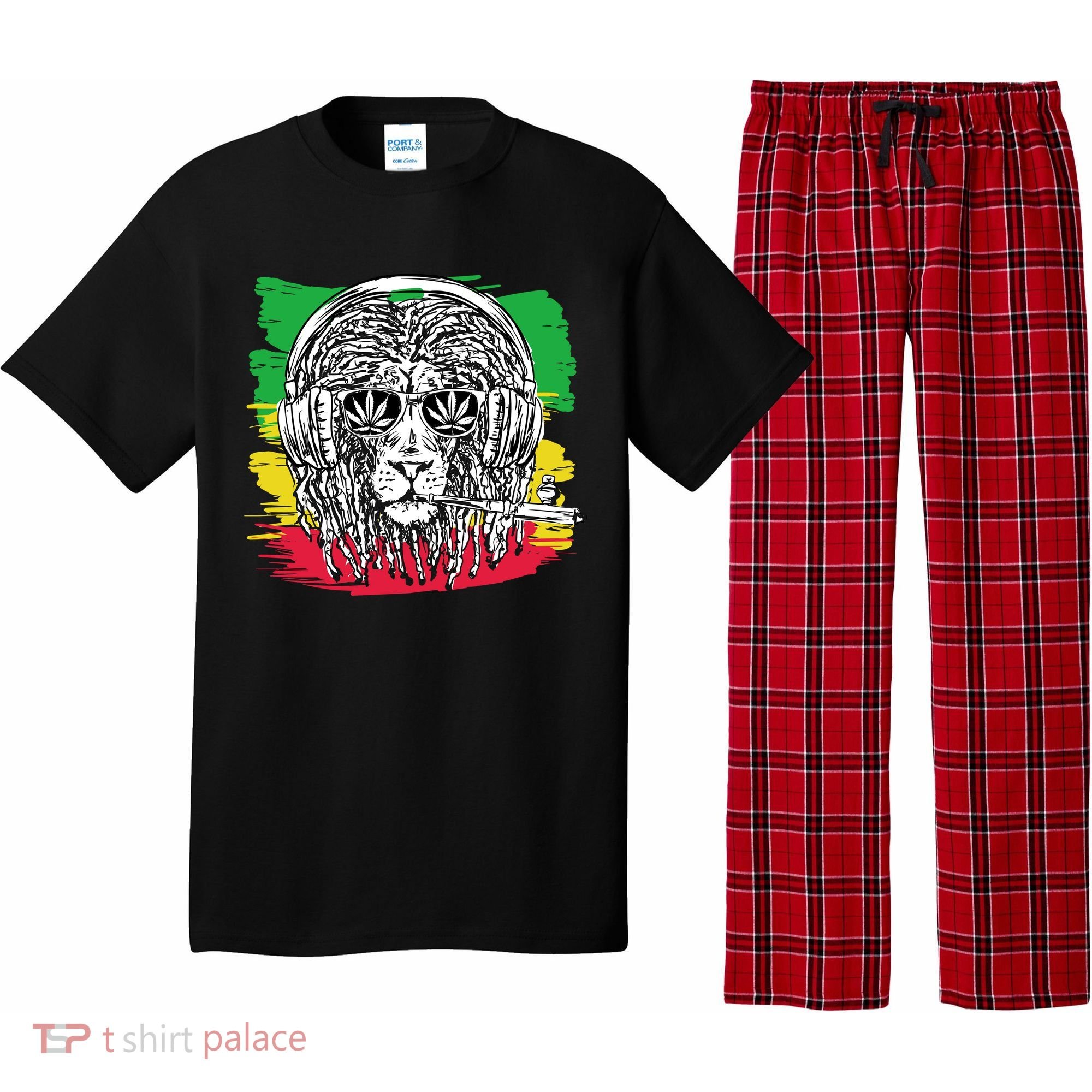 Rasta Lion With Glasses Smoking A Joint Pajama Set