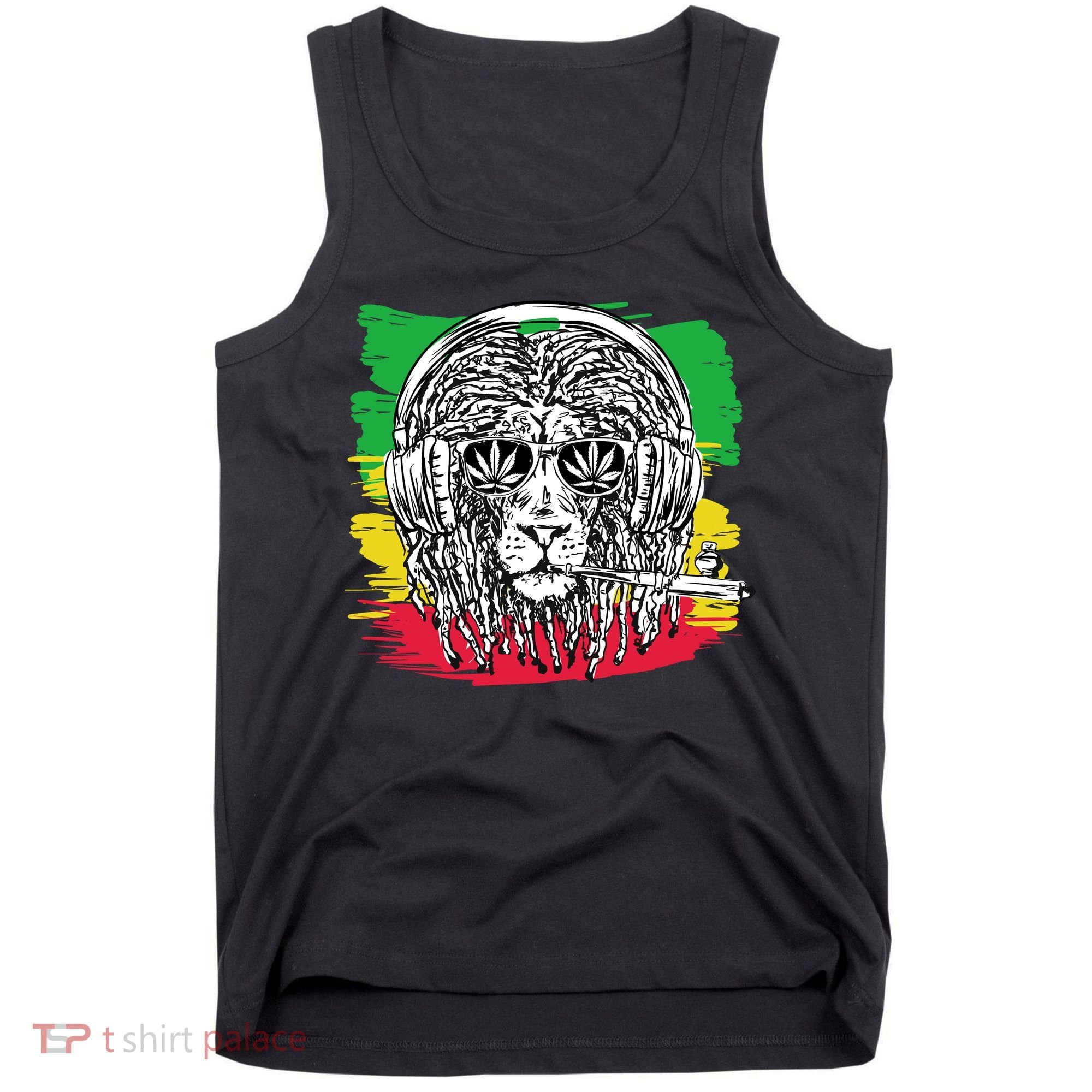 Rasta Lion With Glasses Smoking A Joint Tank Top