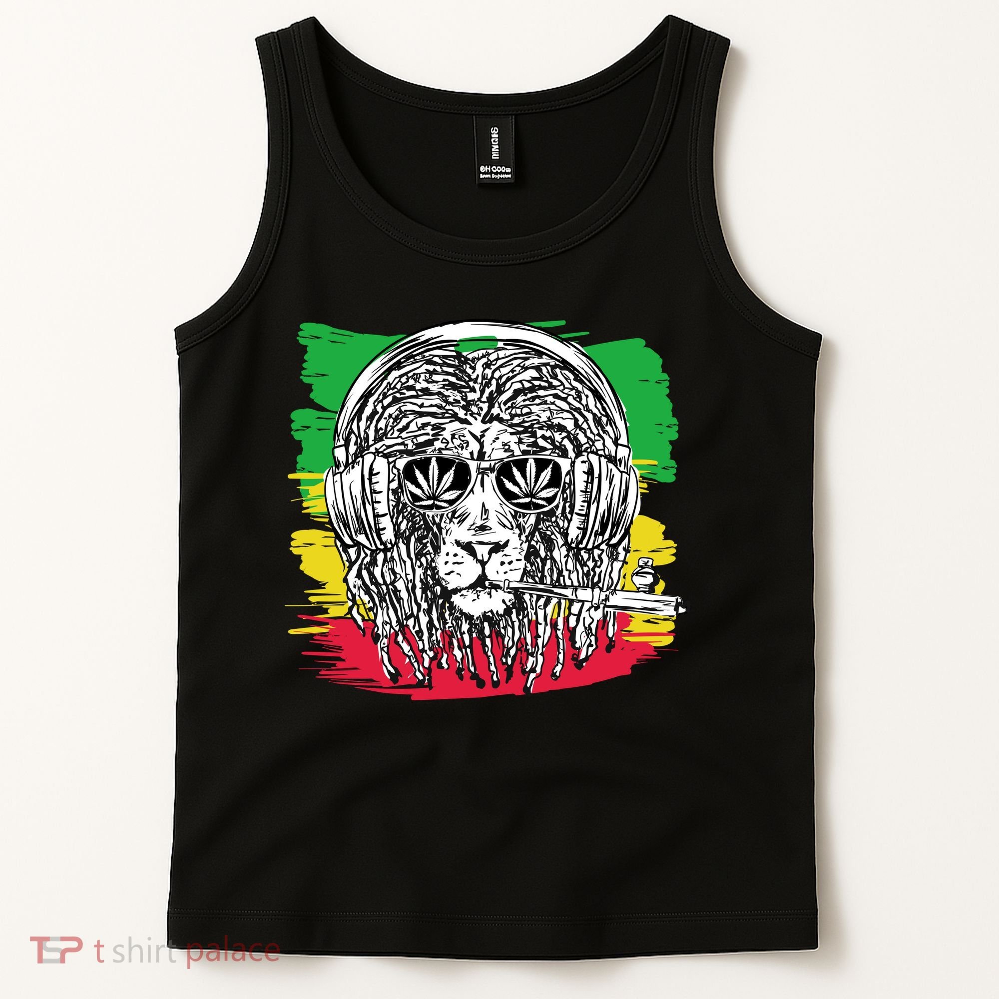 Rasta Lion With Glasses Smoking A Joint Tank Top