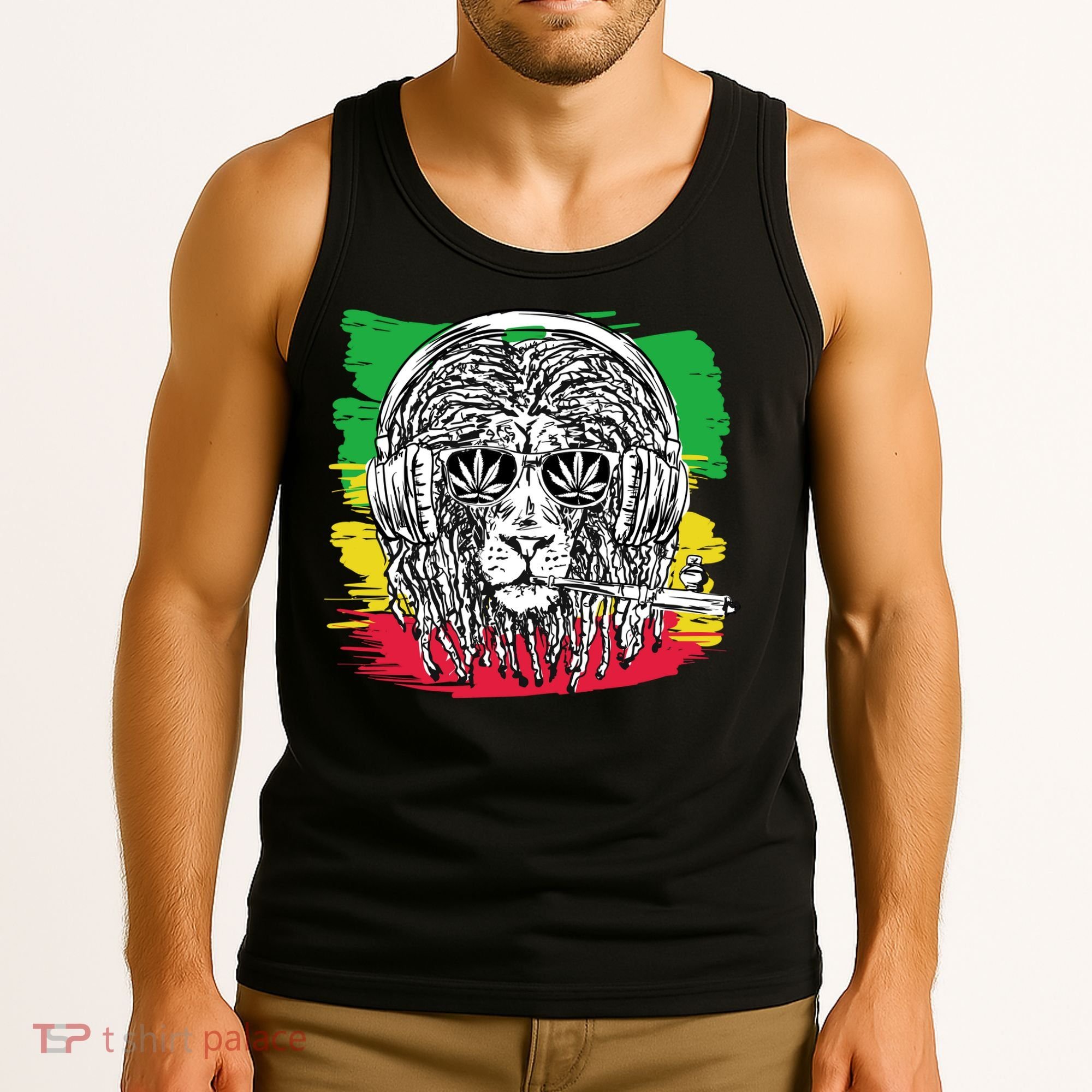 Rasta Lion With Glasses Smoking A Joint Tank Top