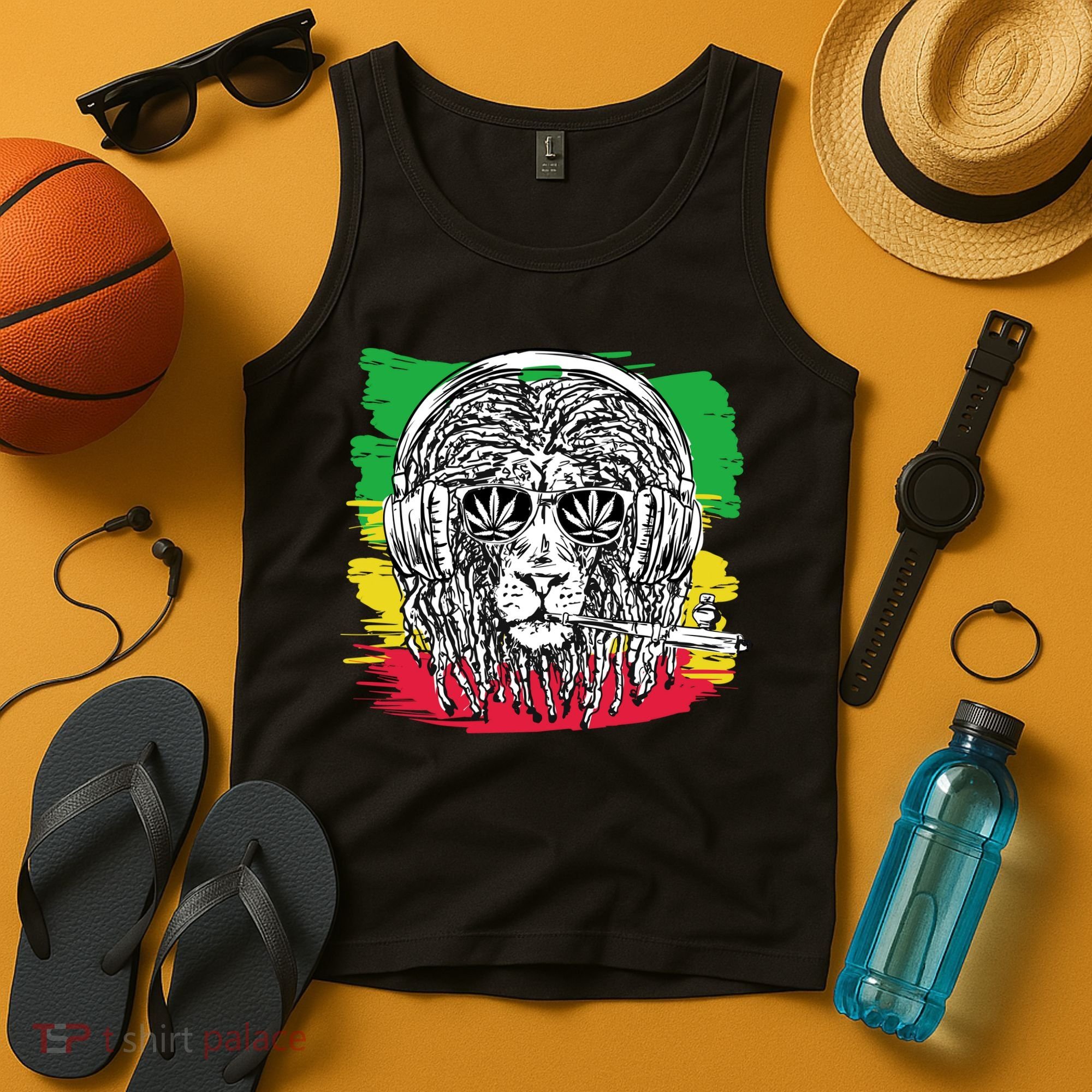Rasta Lion With Glasses Smoking A Joint Tank Top