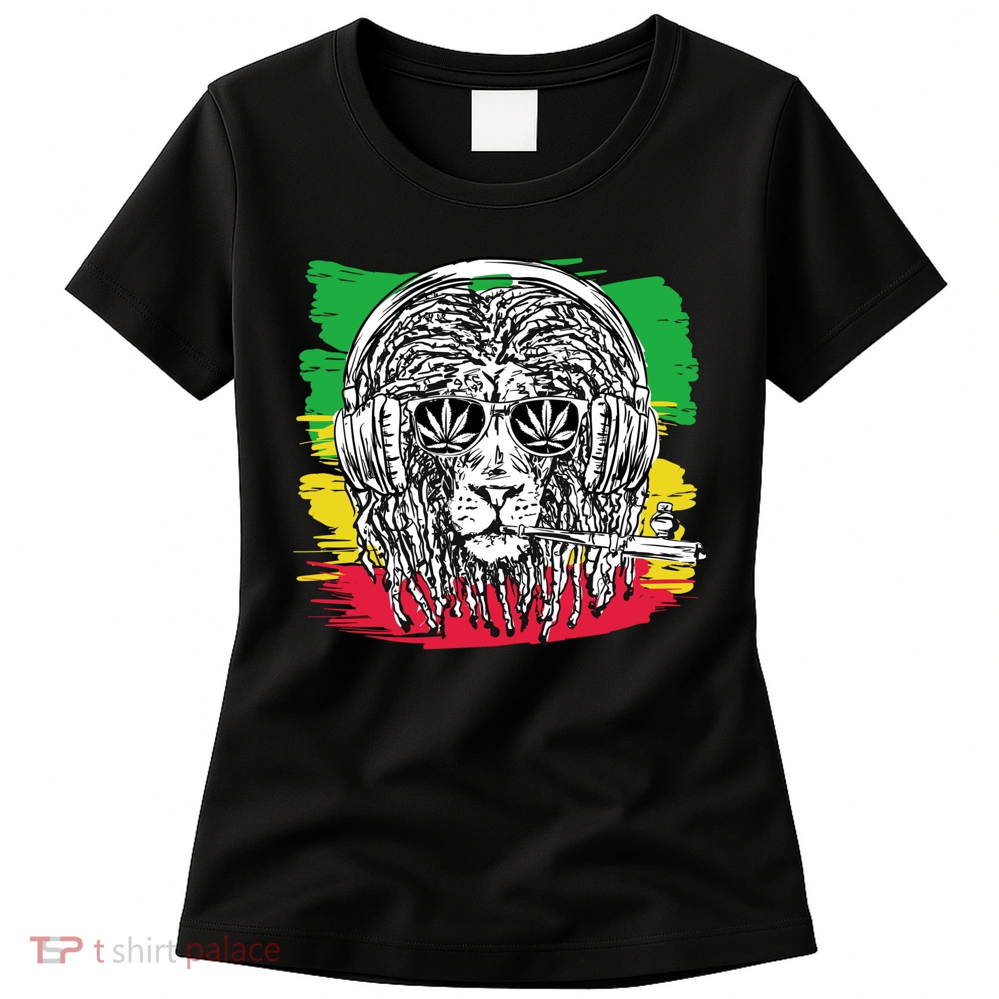 Rasta Lion With Glasses Smoking A Joint Women's T-Shirt