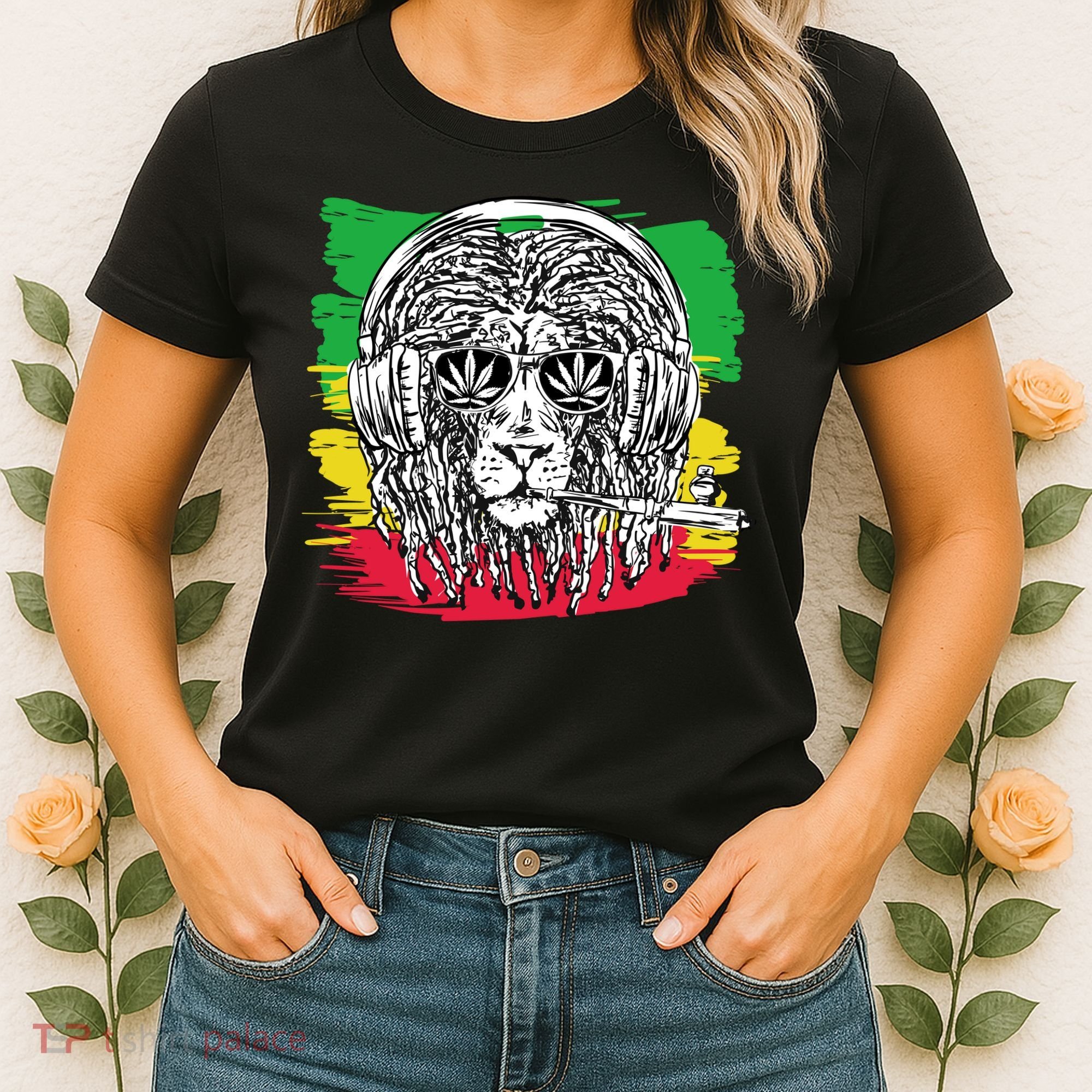 Rasta Lion With Glasses Smoking A Joint Women's T-Shirt