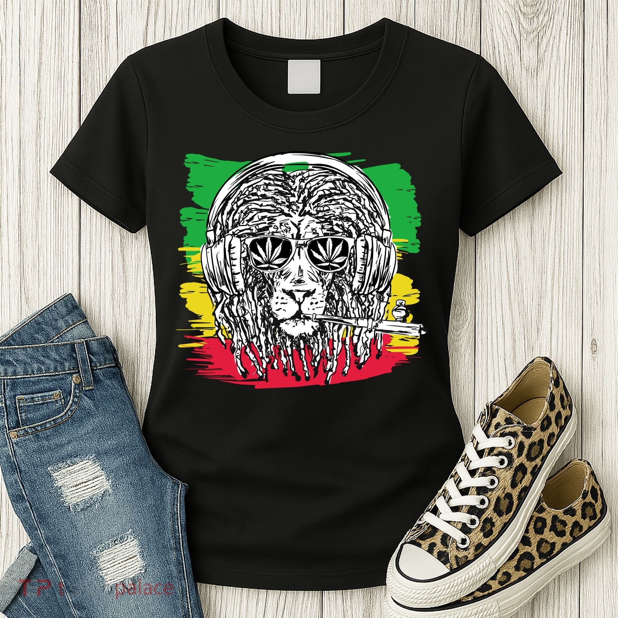 Rasta Lion With Glasses Smoking A Joint Women's T-Shirt