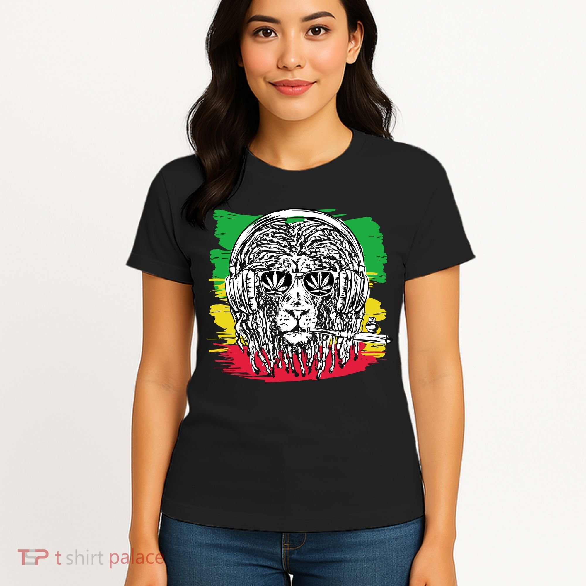 Rasta Lion With Glasses Smoking A Joint Women's T-Shirt