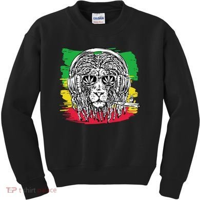 Rasta Lion With Glasses Smoking A Joint Kids Sweatshirt