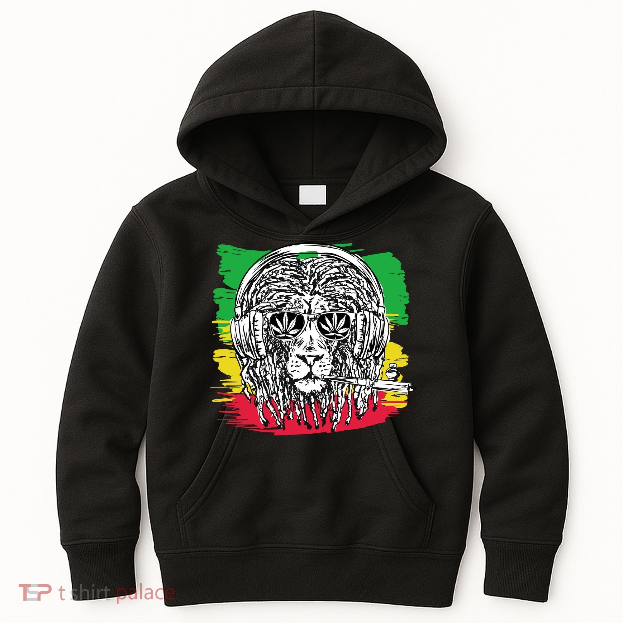 Rasta Lion With Glasses Smoking A Joint Kids Hoodie