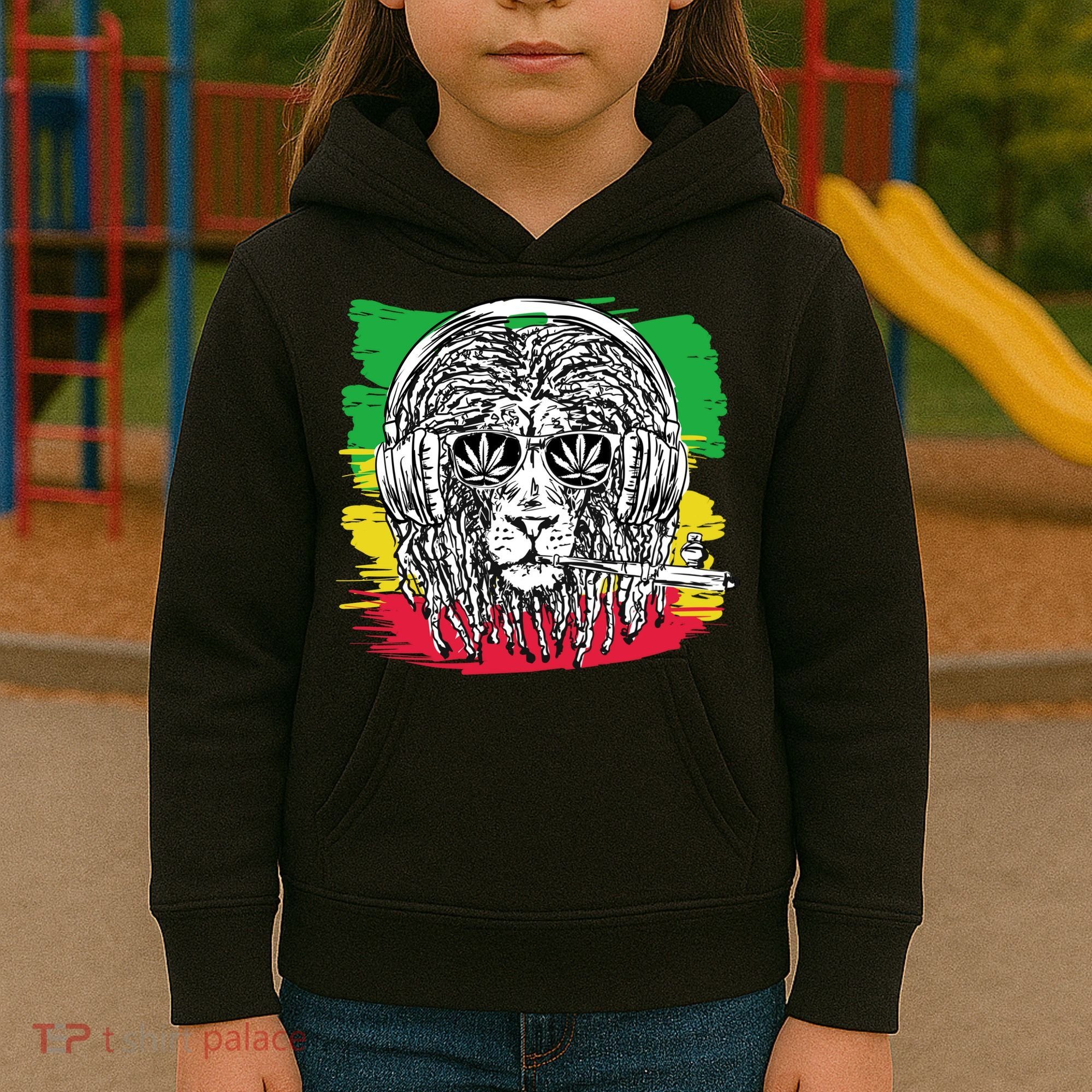 Rasta Lion With Glasses Smoking A Joint Kids Hoodie